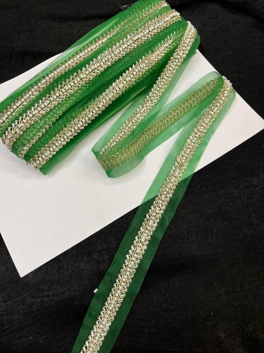 Maggam Work Lace for Sarees – Premium 1 Inch Handcrafted Decorative Border for Bridal & Ethnic Wear (9 Meter) | Parrot Green