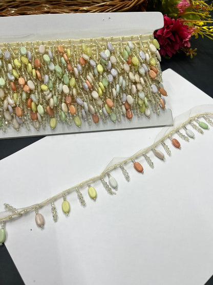 Crystal Hanging Lace – Decorative Latkan Lace for Sarees, Dupattas, and Dresses (9 mtr, 1 inch) | Pastel Multi