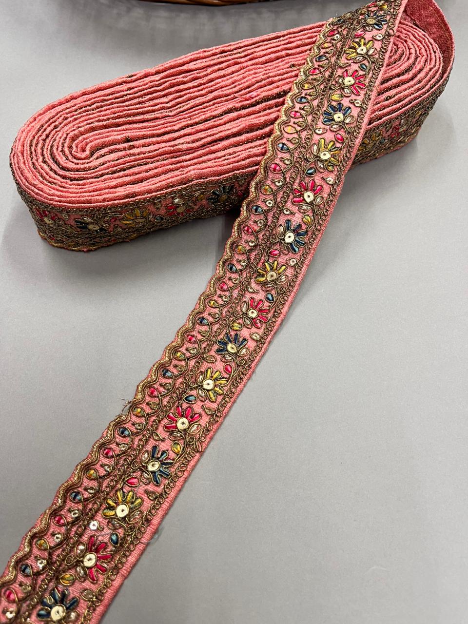 Zari Embroidered Sabyasachi Inspired Lace Border – Premium 2 Inch Designer Decorative Border for Sarees & Bridal Ethnic Wear (9 Meter) | Peach