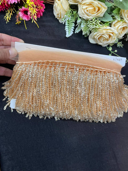 Sequence Fringe Lace | Western Imported Lace | Tassels Lace – Premium Designer Border Trim for Sarees, Lehengas & Gowns (9 Meter, 4 Inch Width) | Peach