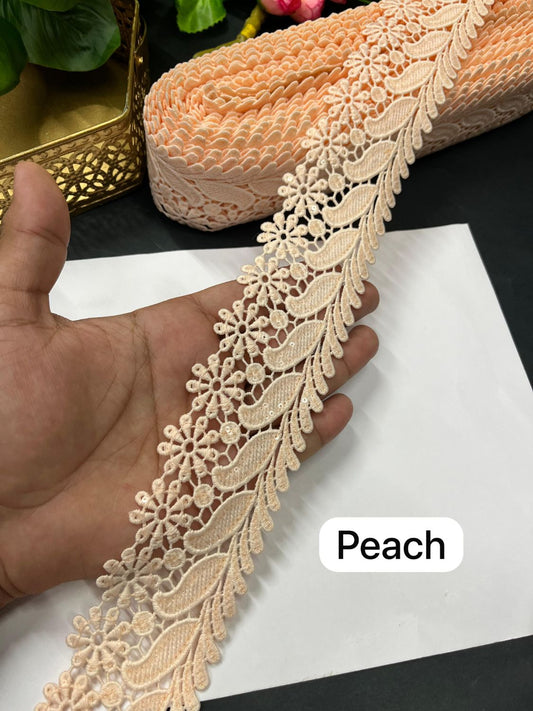 Imported Cotton Lace Border for Sarees & Dresses – 2 Inch Designer Western Lace (9 Meter Roll) | Peach