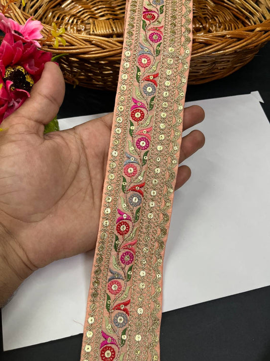 Sabyasachi Inspired Embroidery Lace Border for Sarees & Lehengas (9 Meter) – 2 Inch Width | Peach