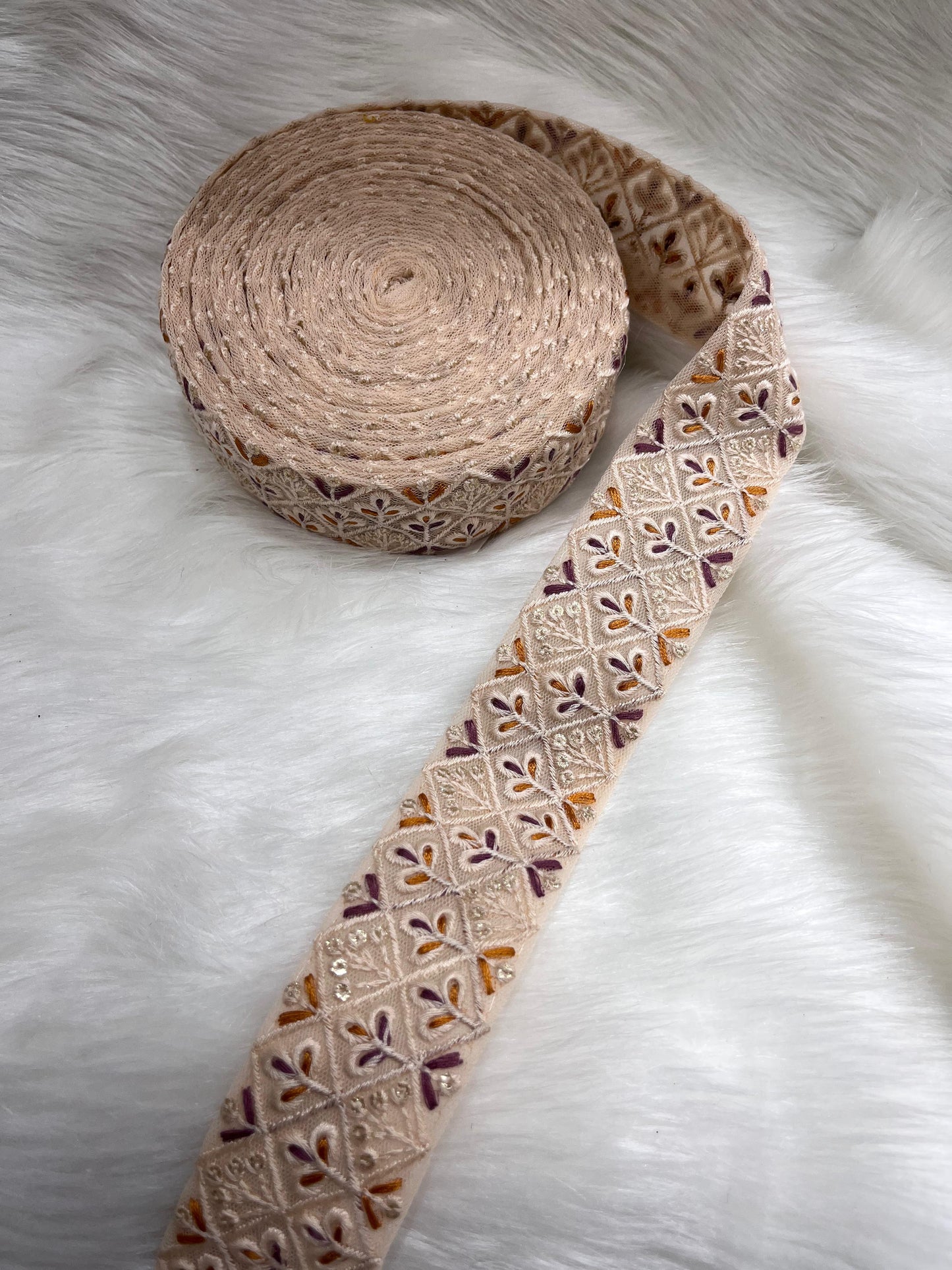 Threads Lace Trim for Saree and Dupatta - 9 Meter Embroidered Saree Lace Trim | Peach