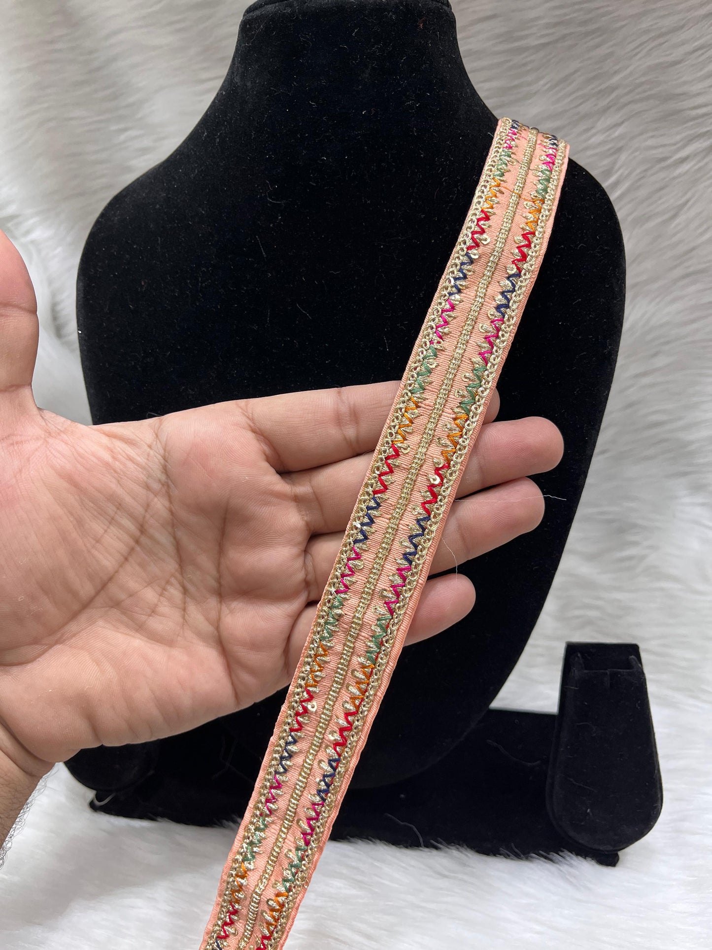 Embroidery Embellishment Lace Trim – 9 Meters, 1-Inch Width, Designer Border for Ethnic Wear | Peach