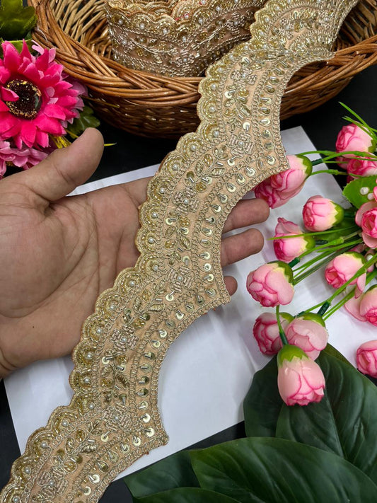 Scalloped Maggam Work Saree Borders – Premium Designer Maggam Lace Border for Ethnic Wear | Peach