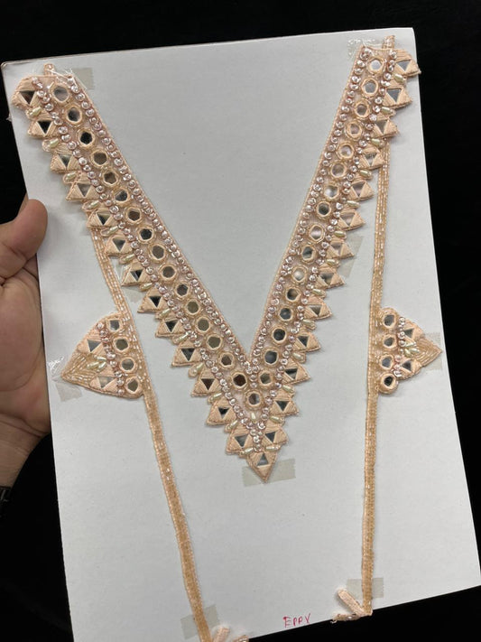 Mirror Work Neck Patch for Kurti, Suits & Bridal Dresses – Premium Designer Ethnic Neck Patch for Festive Wear | Peach