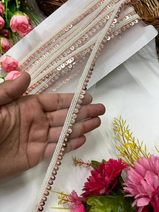 Sabyasachi Inspired Coin Lace for Sarees, Lehengas & Blouses – Designer Handmade Ethnic Lace Border (Half Inch) Peach