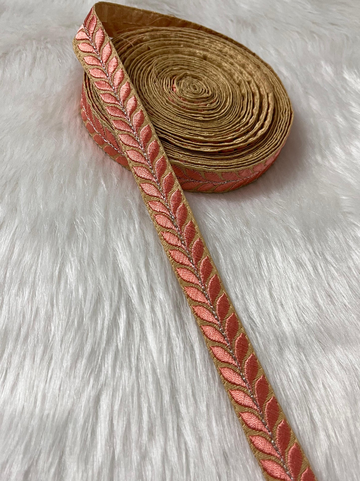 Beautiful Thread Work Parsi Lace Trim | 9 Meter | Peach