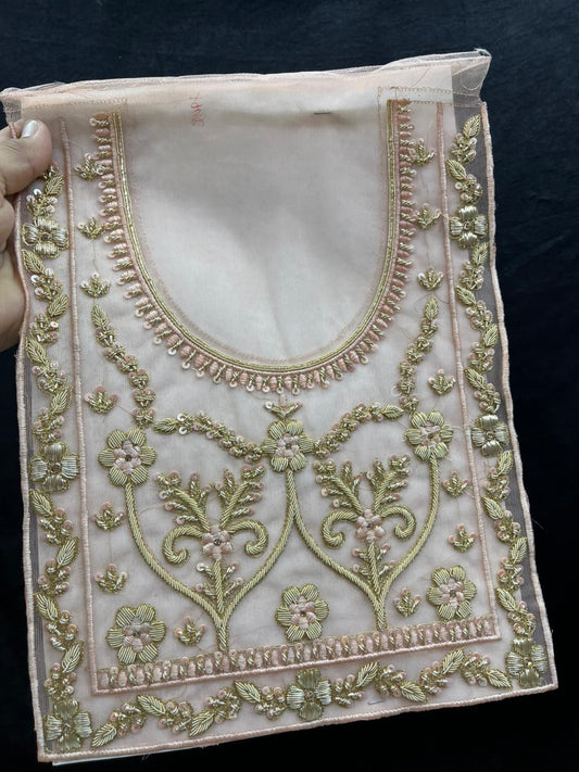 Zardozi Embroidery Neck Patch for Kurti & Suits – Premium Designer Ethnic Neck Patch for Festive & Bridal Wear | Peach