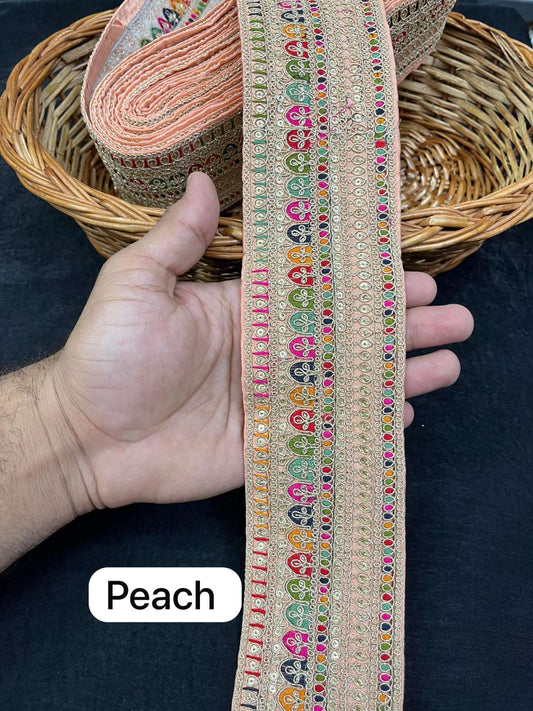 Sabyasachi Inspired Embroidery Designer Saree Lace Border (9 Meter) – 3 Inch Wide Premium Trim | Peach