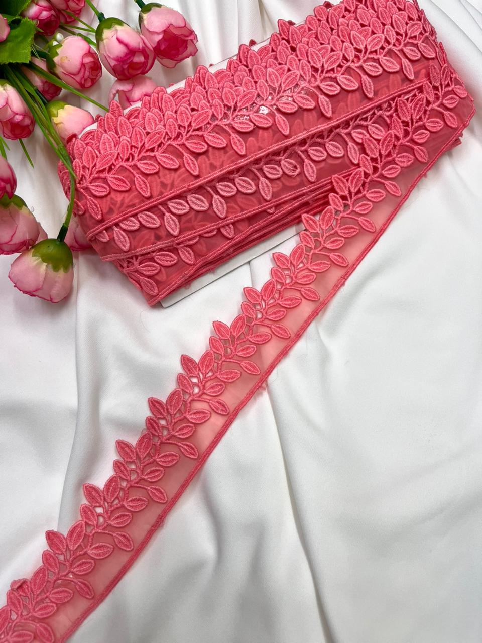 Beautiful Imported Organza Lace Trim for Sarees, Dresses & Kurtis – Designer Soft Organza Lace Border (1.5 Inch) | Peach