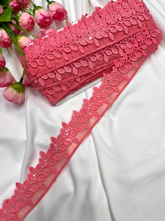 Beautiful Imported Organza Lace Trim for Sarees, Dresses & Kurtis – Designer Soft Organza Lace Border (1.5 Inch) | Peach