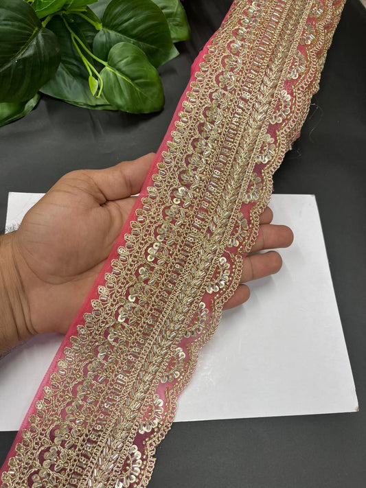 Exclusive Bridal Saree Laces & Borders on Net Fabric – Maggam Work Designer Trim for Sarees, Lehengas & Dupattas (9 Meter, 4 Inch Width) | Peach