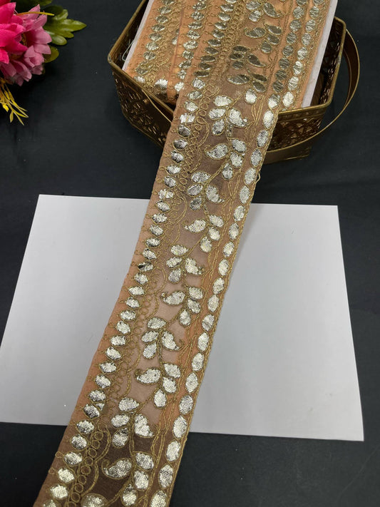 Traditional Gota Lace Borders – 9 Meters, 2.5-Inch Decorative Embellished Trim for Sarees, Lehengas & Dupattas | Peach
