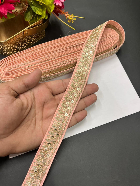 Zari Embroidered Silk Lace – Premium Designer Border for Sarees, Lehengas & Dupattas (9 Meter, 1 Inch Width) | Peach