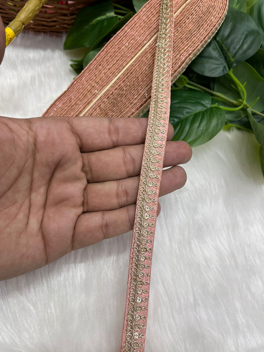 Embroidered Designer Lace - Indian Wedding Trims, Saree Border, Lace Reel 9 Meter (0.5 Inch Width) | Peach