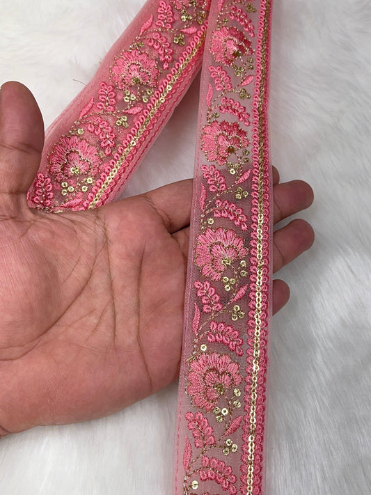 Elegant Saree Lace Border, Dupatta Edging Trim, 9 Meter Embroidered Decorative Fabric Ribbon | Peach