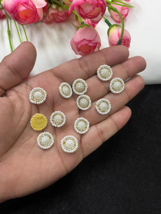 Handcrafted Pearl Work Small Butties for Sarees & Dupattas – Designer Embroidered Pearl Butti Patch Set (12 Pieces) | Pearl