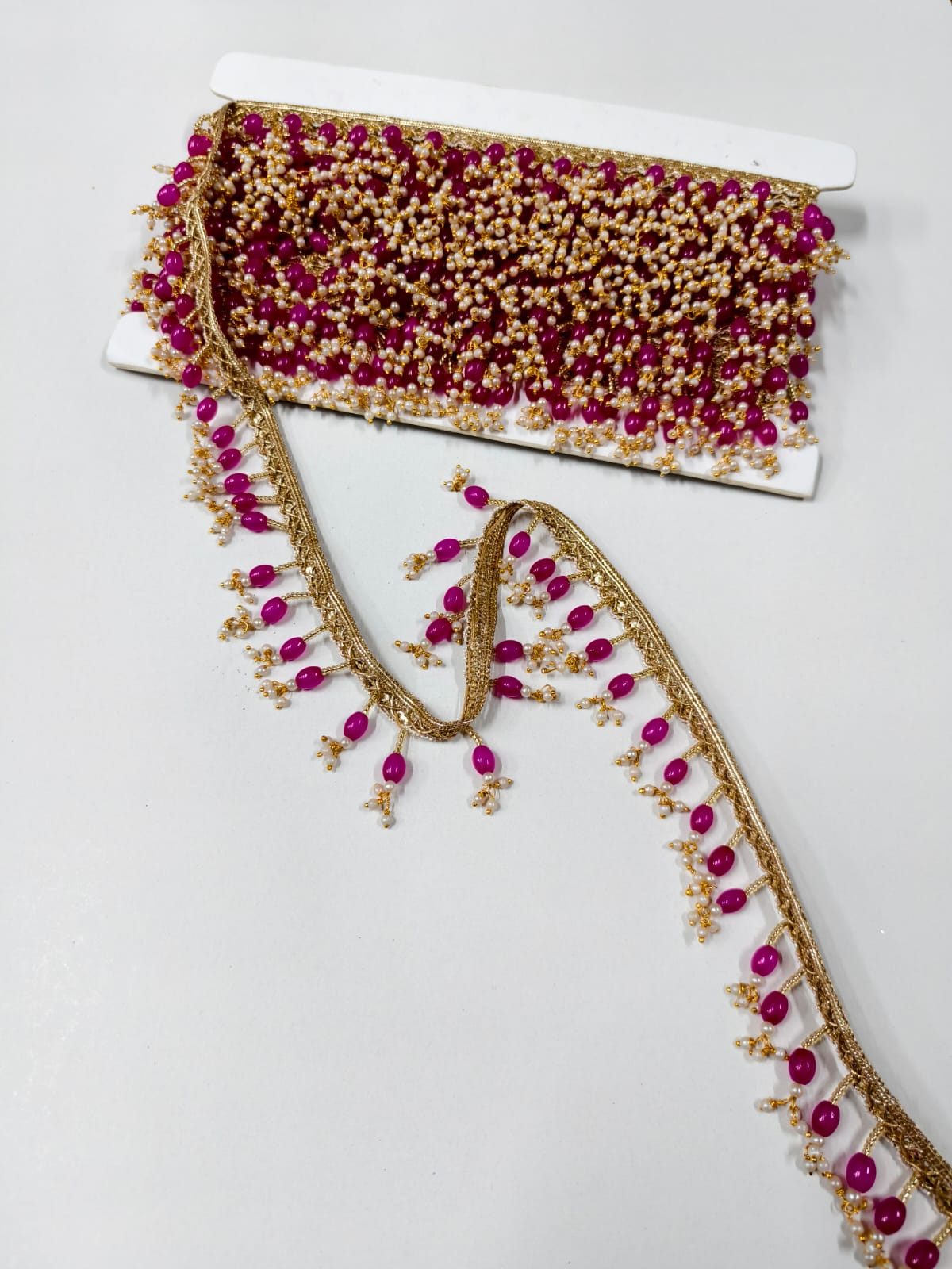 Beautiful Handmade Hanging Latkan Lace for Sarees, Lehengas & Dupattas – Designer Decorative Latkan Lace Border (1.5 Inch) | Pink