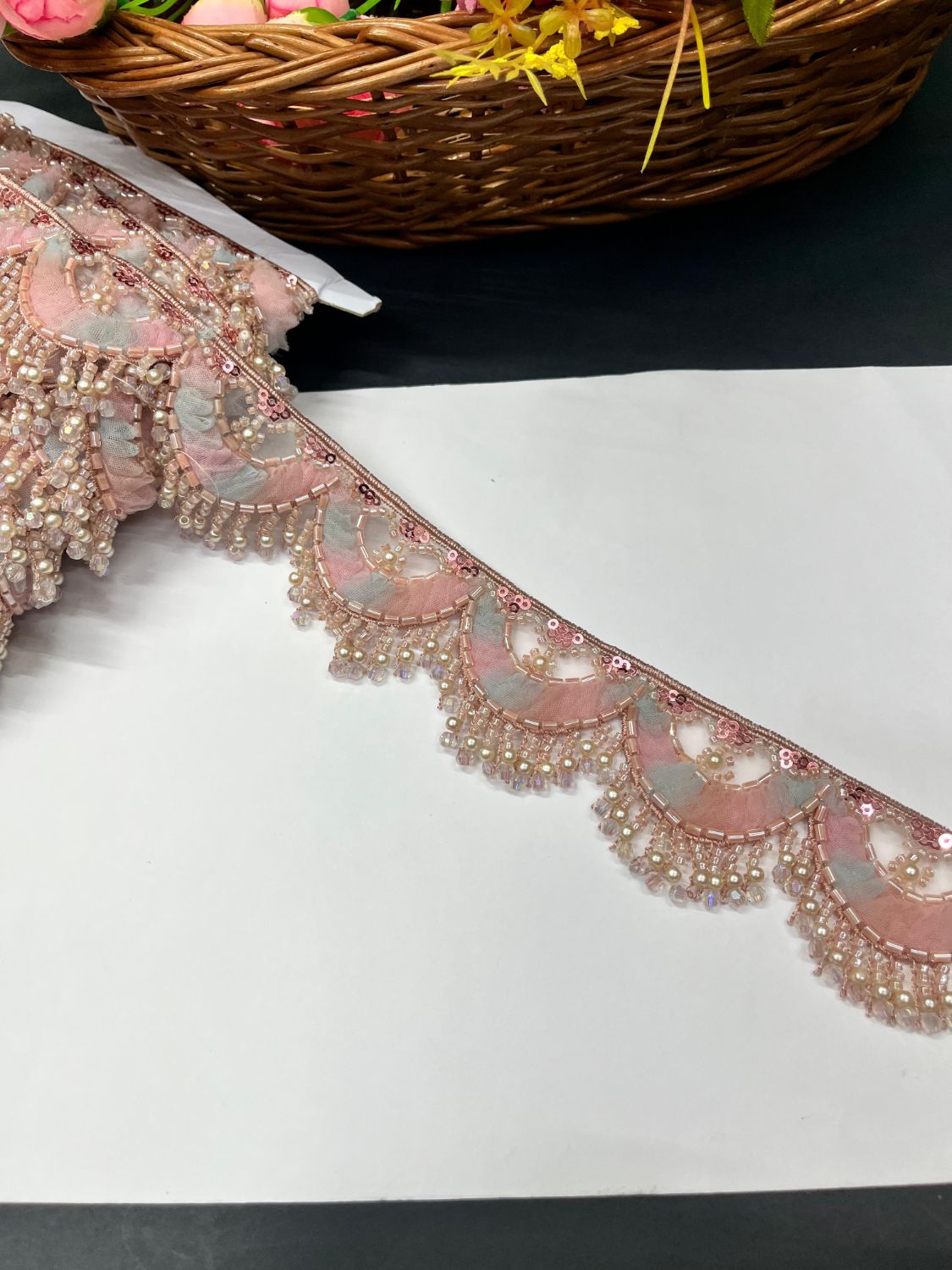 Beautiful Multicoloured Imported Hanging Lace Trim – Premium Saree Laces & Dress Borders (9 Meter) | Pink Multi