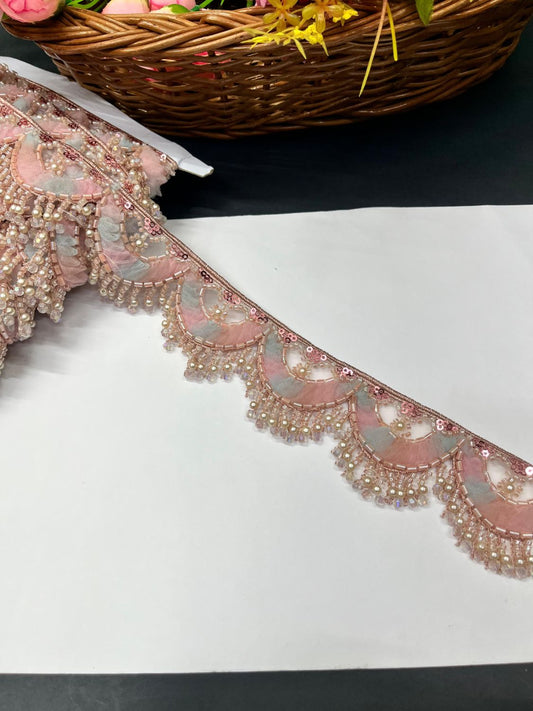 Beautiful Multicoloured Imported Hanging Lace Trim – Premium Saree Laces & Dress Borders (9 Meter) | Pink Multi