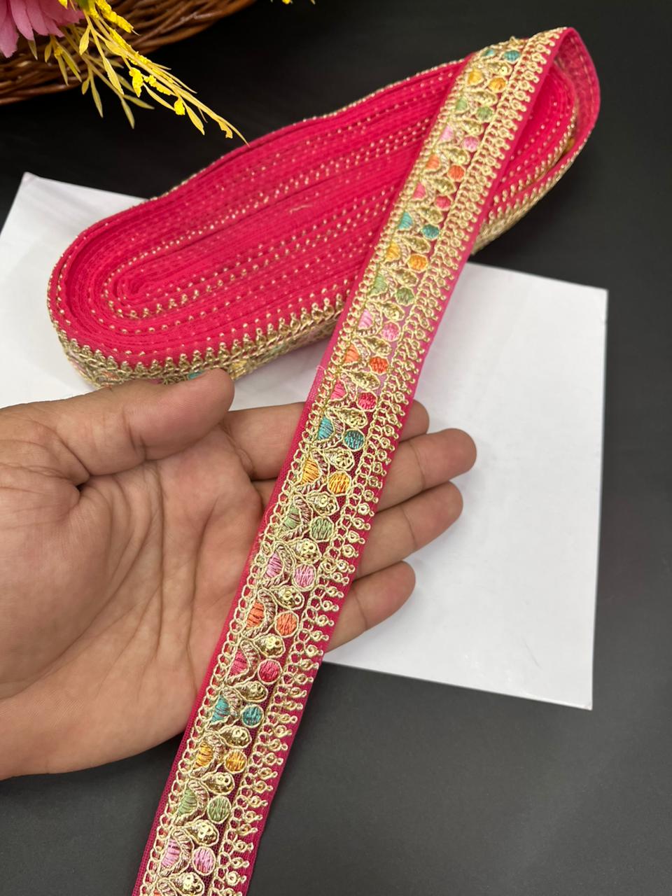 Sabyasachi Inspired Saree Lace Borders – Premium Designer Trim for Sarees, Dupattas & Lehengas (9 Meter, 1 Inch Width) | Pink