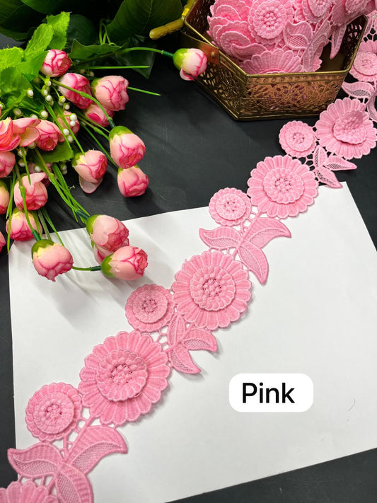 New Imported Western Lace for Sarees & Dresses – Premium 3 Inch Decorative Lace Border (9 Meter) | Pink