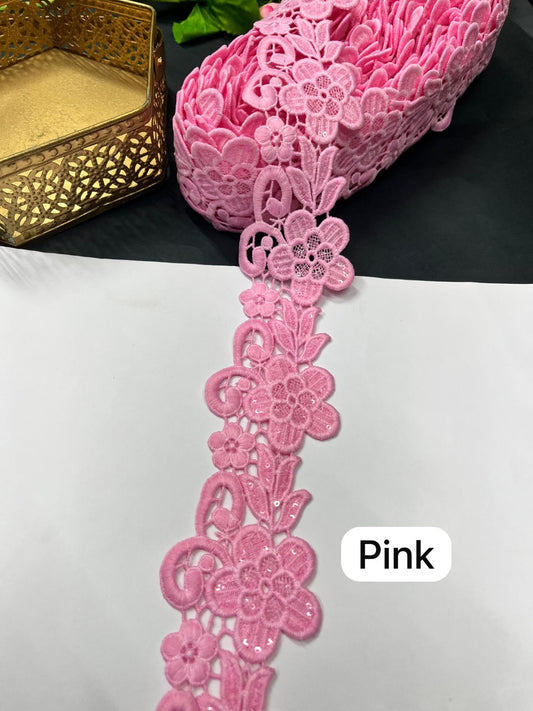 Beautiful Cotton GPO Lace Border – Imported Saree Laces & Designer Trims (9 Meter Roll) | Pink