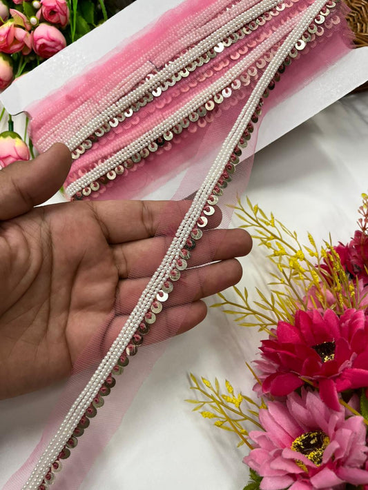 Sabyasachi Inspired Coin Lace for Sarees, Lehengas & Blouses – Designer Handmade Ethnic Lace Border (Half Inch) Pink