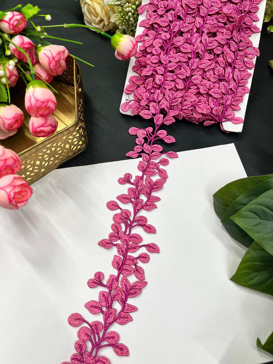 Stunning Guipure Leaf Imported Lace Trim – Designer Saree Laces (9 Meter Roll) | Pink