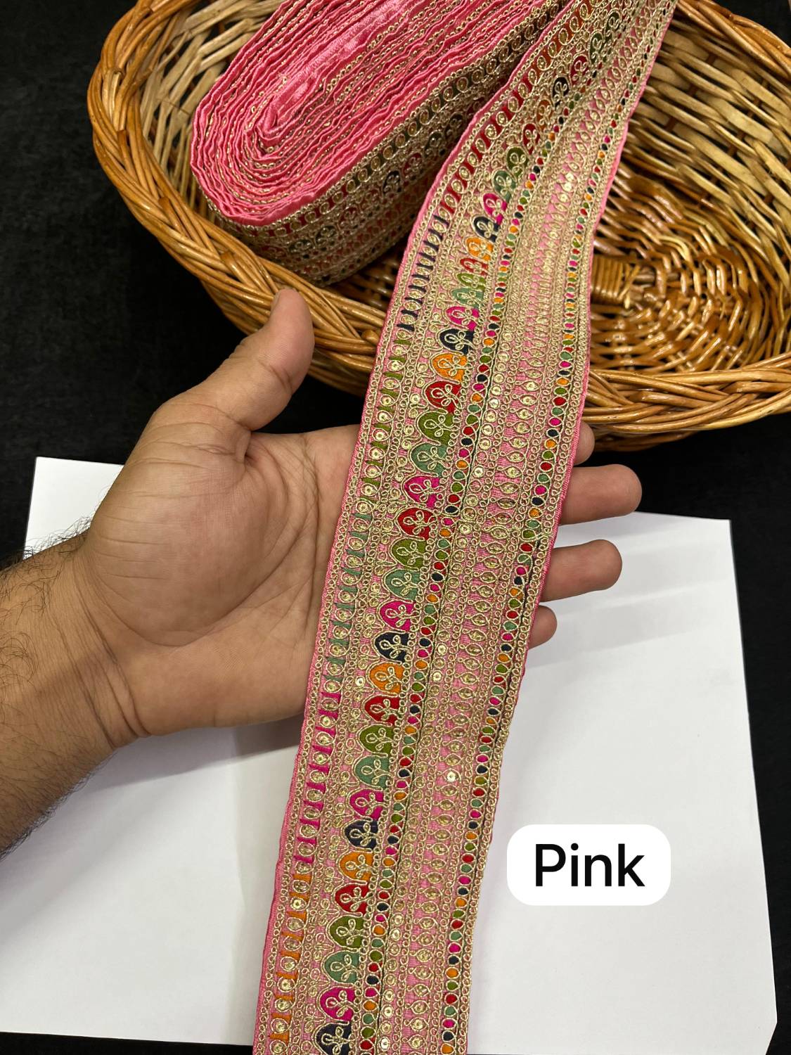 Sabyasachi Inspired Embroidery Designer Saree Lace Border (9 Meter) – 3 Inch Wide Premium Trim | Pink