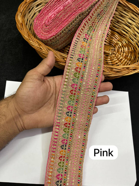 Sabyasachi Inspired Embroidery Designer Saree Lace Border (9 Meter) – 3 Inch Wide Premium Trim | Pink