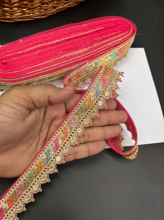Sabyasachi Inspired Saree Lace & Borders – Premium Designer Trim for Sarees, Lehengas & Dupattas (9 Meter, 1 Inch Width) | Pink