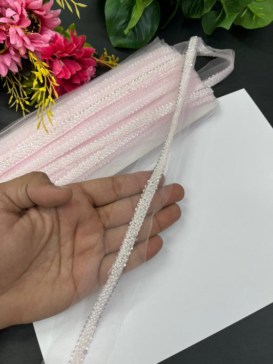 Imported Beaded Lace Trims – Premium Half-Inch Designer Lace for Sarees, Dupattas, Lehengas & Couture Wear (9 Meter) | Pink