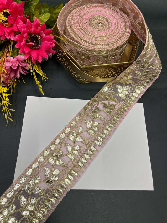 Traditional Gota Lace Borders – 9 Meters, 2.5-Inch Decorative Embellished Trim for Sarees, Lehengas & Dupattas | Pink