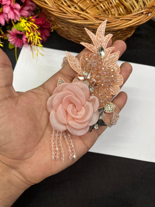 Rhinestone Imported Patch – Western Flower Designer Patch for Sarees, Blouses & Ethnic Outfits (17 cm x 8 cm) | Pink