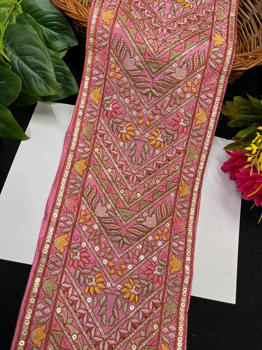Multicolored Embroidered Lehenga Lace – 9 Meters, 7-Inch Heavy Designer Saree Laces Border for Lehengas, Sarees & Dupattas | Pink