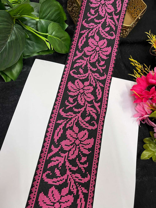 Cross Stitch Jacquard Border – 9 Meters, 4-Inch Thread Embroidered Lace for Sarees, Lehengas & Dupattas | Pink