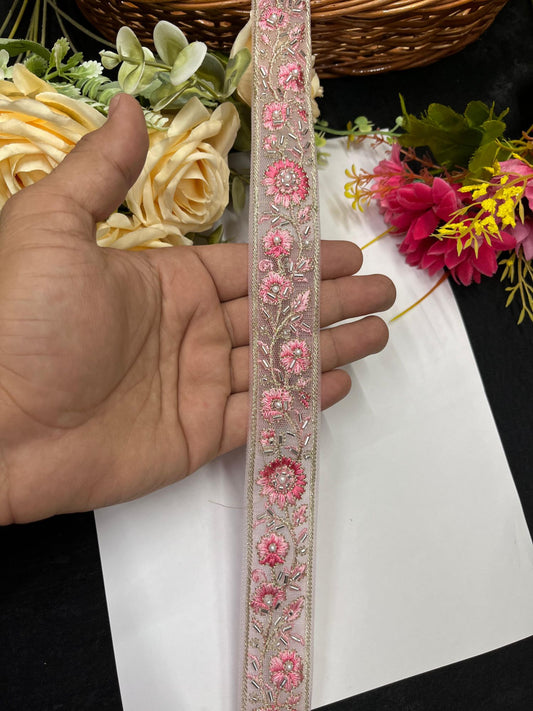 Resham Work Katdana Saree Laces – 9 Meters, 1-Inch Thread Embroidered Border Trim for Sarees, Lehengas & Dupattas | Pink