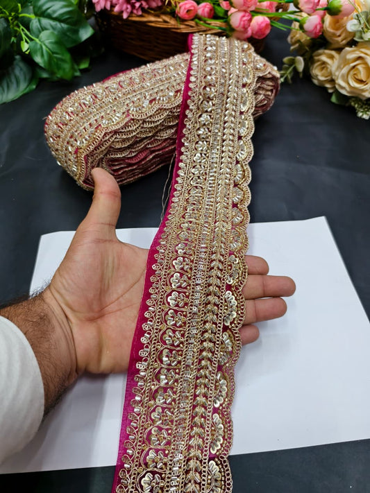 Exclusive Flower Embroidered Saree Lace Design – Premium Maggam Work Lace Border for Ethnic Wear | Pink