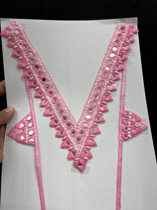 Mirror Work Neck Patch for Kurti, Suits & Bridal Dresses – Premium Designer Ethnic Neck Patch for Festive Wear | Pink