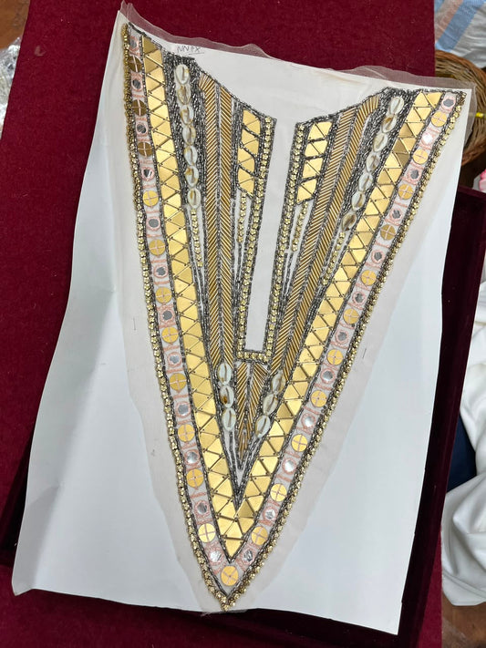 Designer Handcrafted Neck Patch for Dresses, Kurtis & Blouses – Premium Embroidered Neckline Applique | DC0982 | Pink