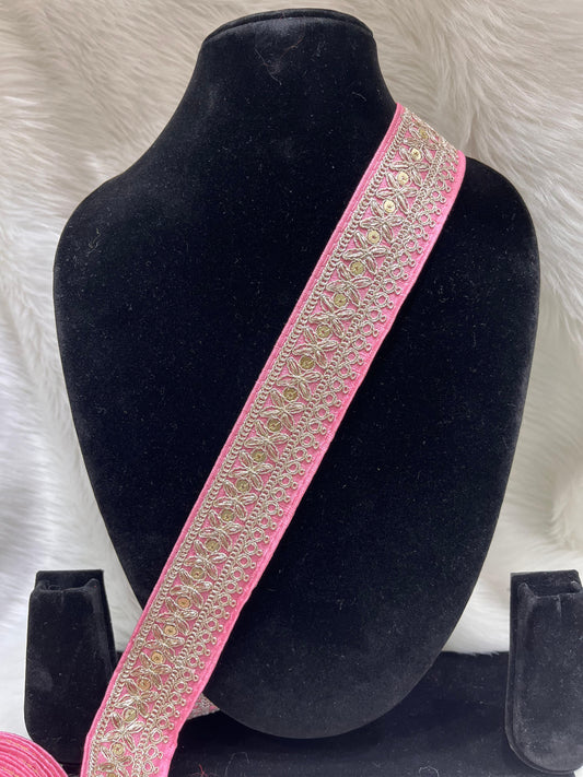 Lace Border for Sarees, Dupattas, Lehengas, Skirts, and Sewing Projects - 9 Meter | Pink