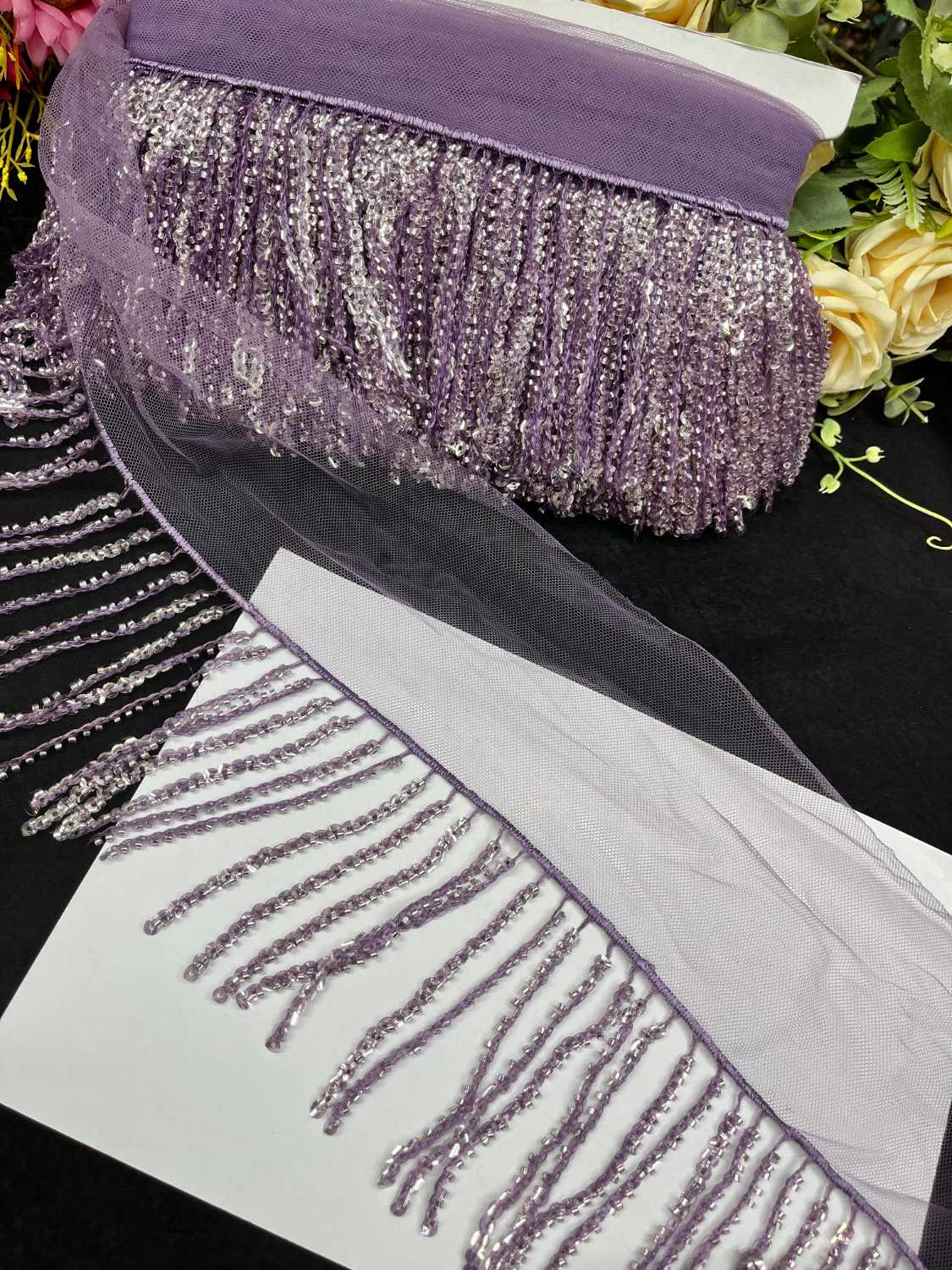 Sequence Fringe Lace | Western Imported Lace | Tassels Lace – Premium Designer Border Trim for Sarees, Lehengas & Gowns (9 Meter, 4 Inch Width) | Purple