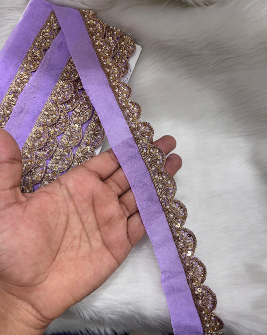 Maggam Work Lace for Sarees & Dupattas – 9 Meters, 1.5-Inch Width, Handcrafted Border Embroidery | Purple