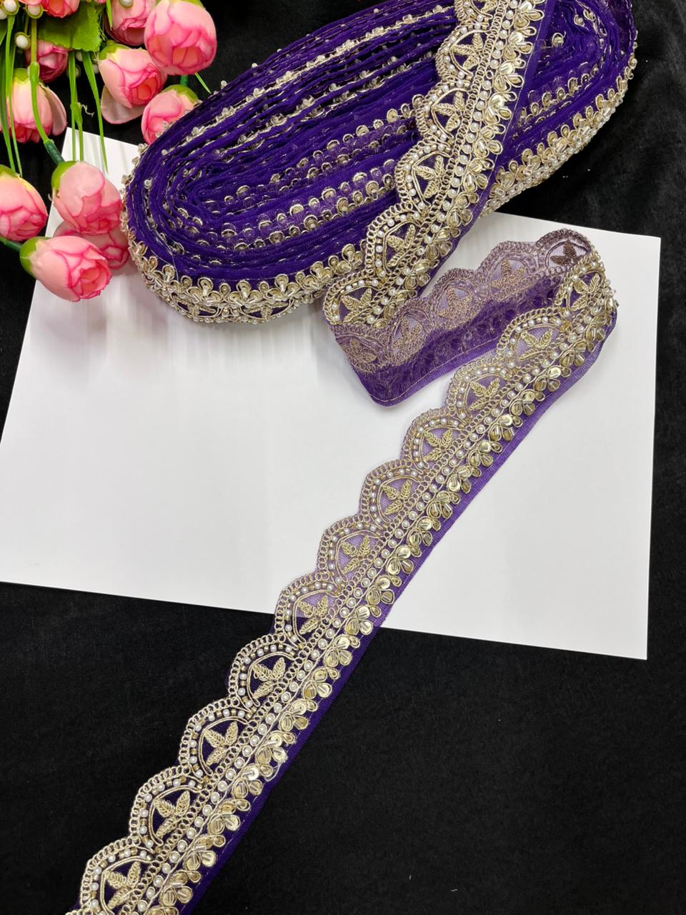 Bridal Saree Lace Border – Designer Maggam Work Lace for Sarees, Blouses & Lehengas (1.75 Inch) | Purple