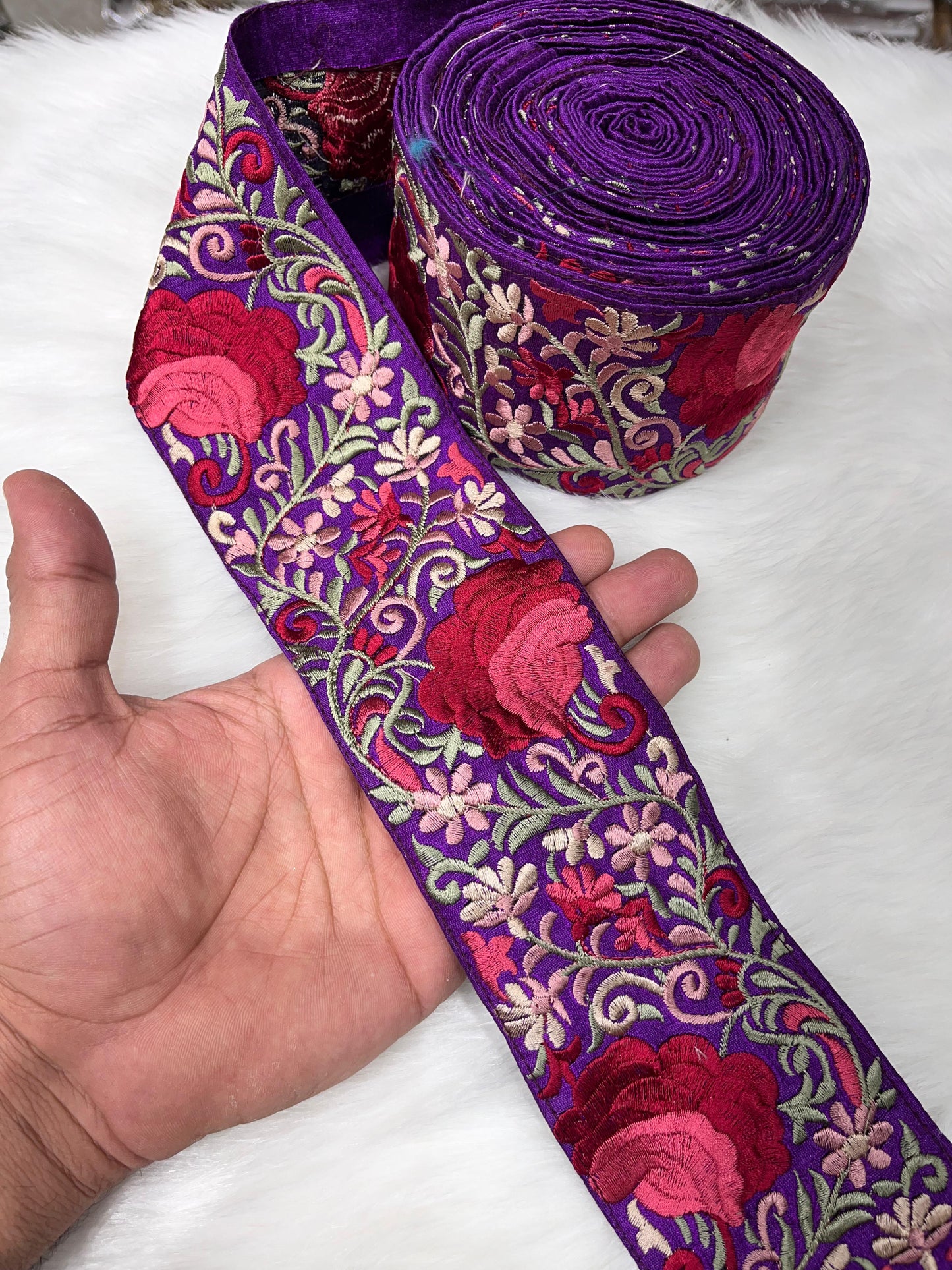 Beautiful Thread Work Parsi Lace Trim - Timeless Elegance | Purple