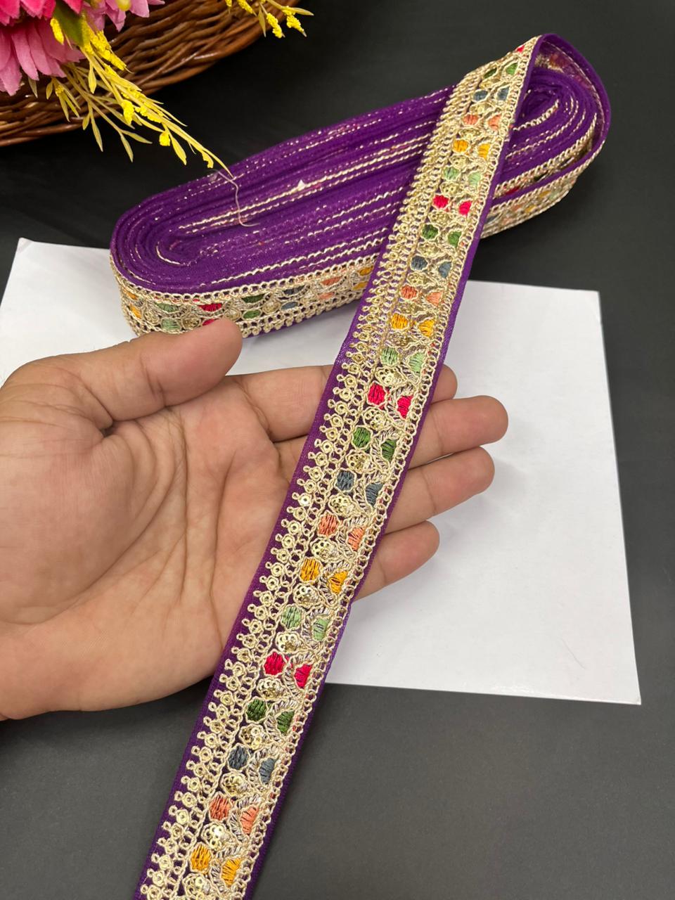 Sabyasachi Inspired Saree Lace Borders – Premium Designer Trim for Sarees, Dupattas & Lehengas (9 Meter, 1 Inch Width) | Purple