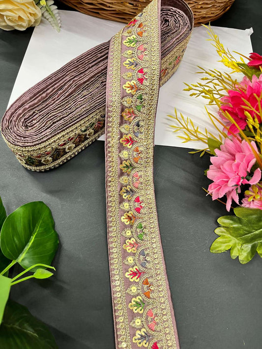 Sabyasachi Inspired Embroidered Saree Laces Border – Designer Lace Trim for Sarees, Lehengas & Dupattas (9 Meter) | Purple
