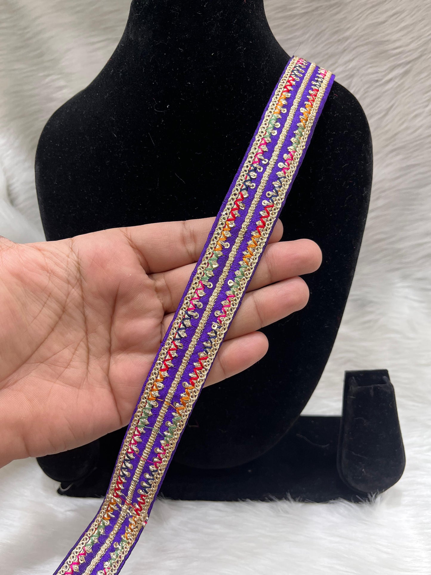 Embroidery Embellishment Lace Trim – 9 Meters, 1-Inch Width, Designer Border for Ethnic Wear | Purple